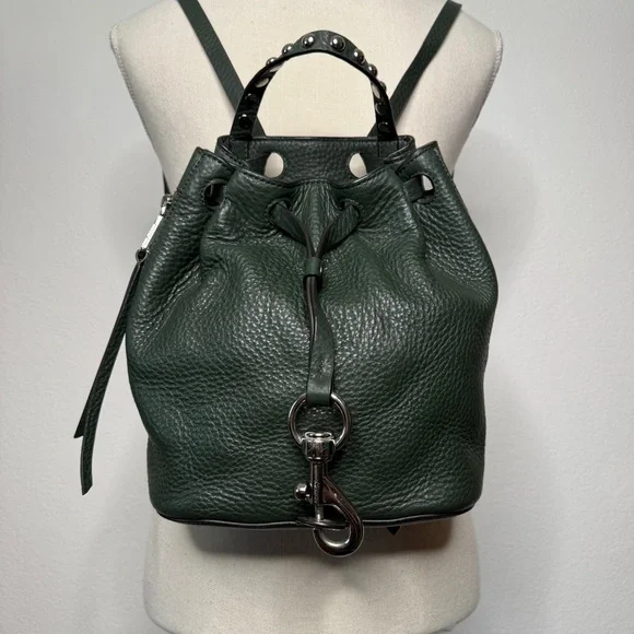 Rebecca Minkoff Blythe Studded Leather Green Backpack Silver Hardware - Picture 2 of 9